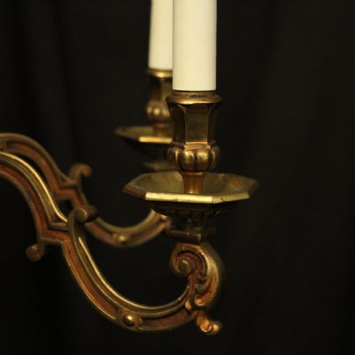FRENCH GILDED BRONZE 6 LIGHT ANTIQUE CHANDELIER - ADDITIONAL PHOTO 2