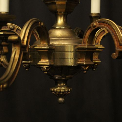 FRENCH GILDED BRONZE 6 LIGHT ANTIQUE CHANDELIER - ADDITIONAL PHOTO 3