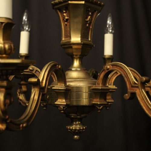 FRENCH GILDED BRONZE 6 LIGHT ANTIQUE CHANDELIER - ADDITIONAL PHOTO 4