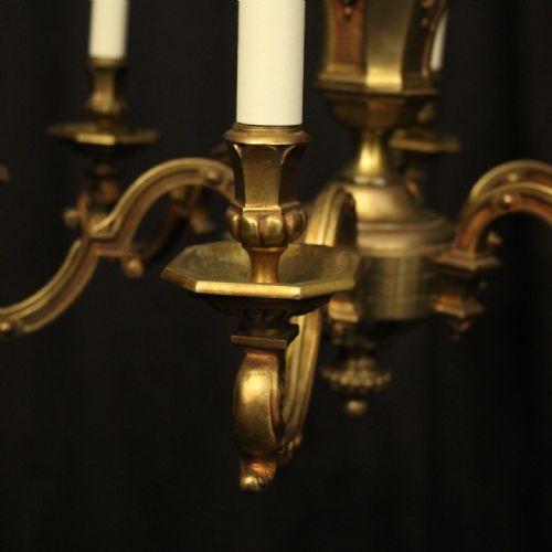 FRENCH GILDED BRONZE 6 LIGHT ANTIQUE CHANDELIER - ADDITIONAL PHOTO 5
