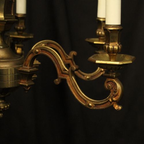FRENCH GILDED BRONZE 6 LIGHT ANTIQUE CHANDELIER - ADDITIONAL PHOTO 6