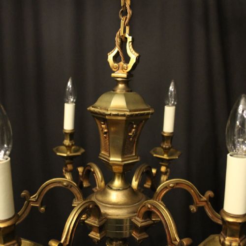FRENCH GILDED BRONZE 6 LIGHT ANTIQUE CHANDELIER - ADDITIONAL PHOTO 7