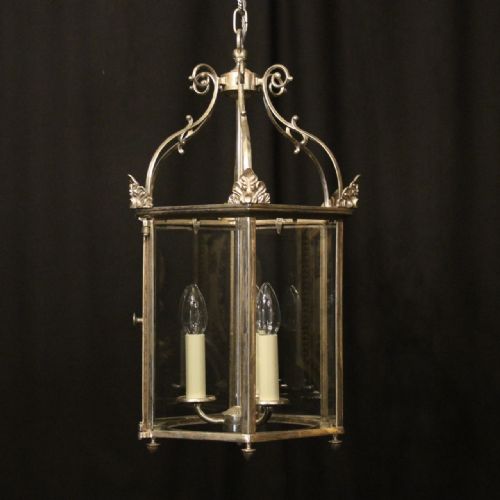 english silver plated triple light hall lantern - CATEGORY: ANTIQUE LIGHTING - DATED 1930