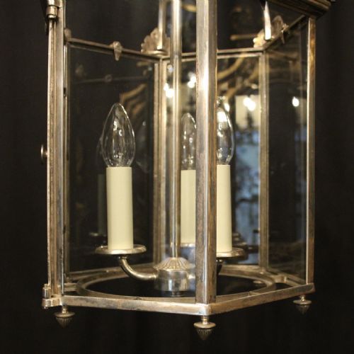 ENGLISH SILVER PLATED TRIPLE LIGHT HALL LANTERN - ADDITIONAL PHOTO 2