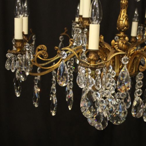 ITALIAN GILDED BRONZE CRYSTAL 12 LIGHT ANTIQUE CHANDELIER - ADDITIONAL PHOTO 1