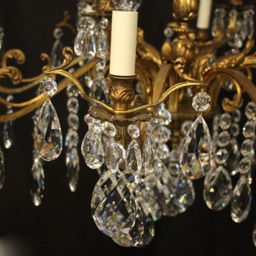 ITALIAN GILDED BRONZE CRYSTAL 12 LIGHT ANTIQUE CHANDELIER - ADDITIONAL PHOTO 2