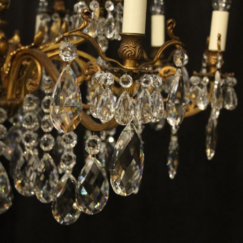 ITALIAN GILDED BRONZE CRYSTAL 12 LIGHT ANTIQUE CHANDELIER - ADDITIONAL PHOTO 3