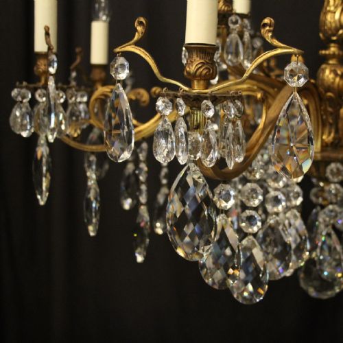ITALIAN GILDED BRONZE CRYSTAL 12 LIGHT ANTIQUE CHANDELIER - ADDITIONAL PHOTO 5