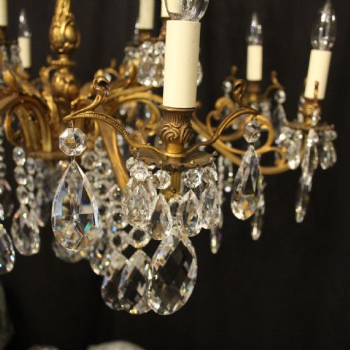 ITALIAN GILDED BRONZE CRYSTAL 12 LIGHT ANTIQUE CHANDELIER - ADDITIONAL PHOTO 7