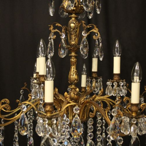 ITALIAN GILDED BRONZE CRYSTAL 12 LIGHT ANTIQUE CHANDELIER - ADDITIONAL PHOTO 8