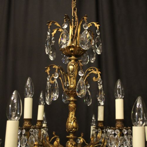 ITALIAN GILDED BRONZE CRYSTAL 12 LIGHT ANTIQUE CHANDELIER - ADDITIONAL PHOTO 9