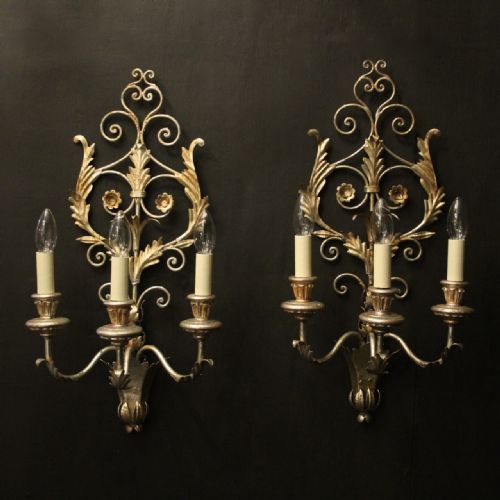 florentine pair of silver gilded wall lights - CATEGORY: ANTIQUE LIGHTING - DATED 1930