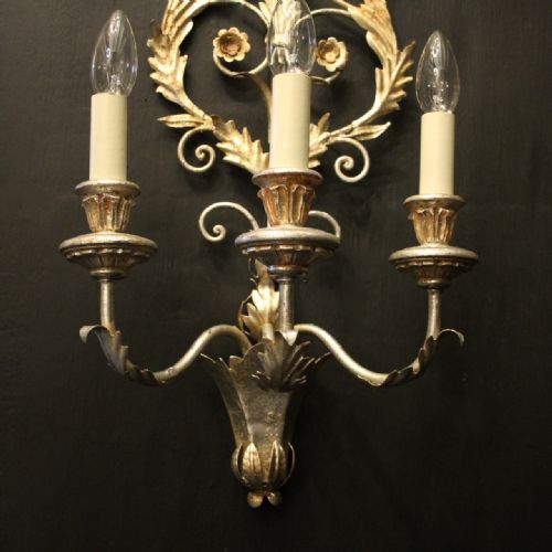 FLORENTINE PAIR OF SILVER GILDED WALL LIGHTS - ADDITIONAL PHOTO 2
