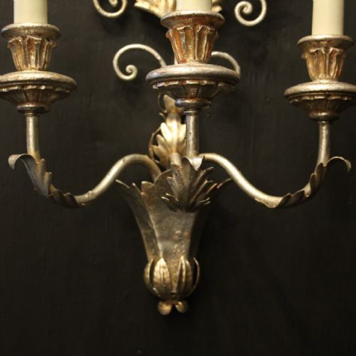 FLORENTINE PAIR OF SILVER GILDED WALL LIGHTS - ADDITIONAL PHOTO 6