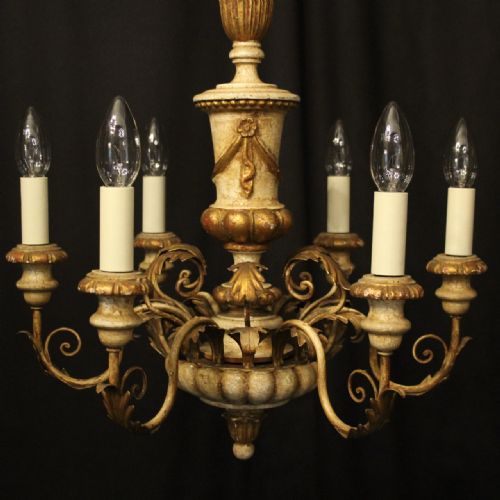 ITALIAN GILTWOOD POLYCHROME 6 LIGHT CHANDELIER - ADDITIONAL PHOTO 1