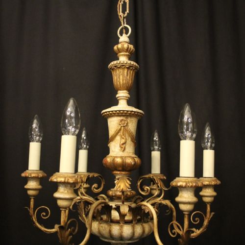 ITALIAN GILTWOOD POLYCHROME 6 LIGHT CHANDELIER - ADDITIONAL PHOTO 3