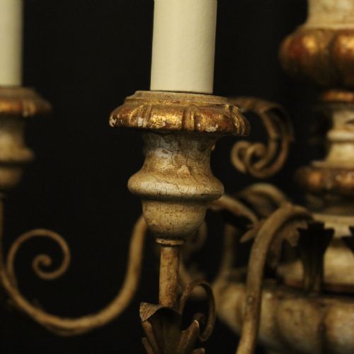 ITALIAN GILTWOOD POLYCHROME 6 LIGHT CHANDELIER - ADDITIONAL PHOTO 4
