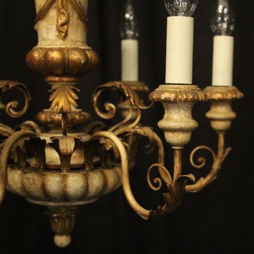 ITALIAN GILTWOOD POLYCHROME 6 LIGHT CHANDELIER - ADDITIONAL PHOTO 5