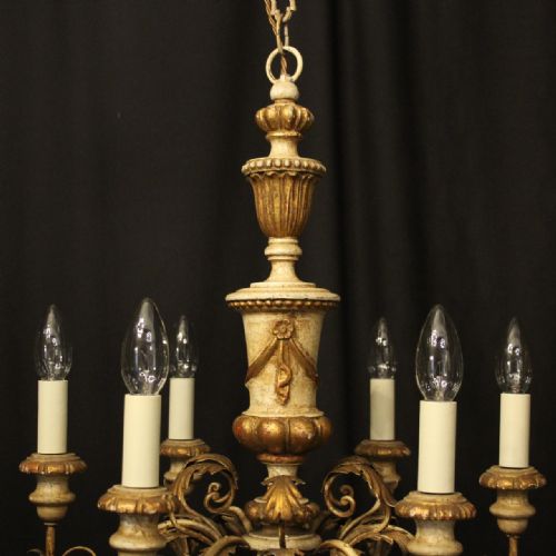 ITALIAN GILTWOOD POLYCHROME 6 LIGHT CHANDELIER - ADDITIONAL PHOTO 7