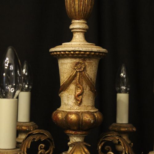 ITALIAN GILTWOOD POLYCHROME 6 LIGHT CHANDELIER - ADDITIONAL PHOTO 8