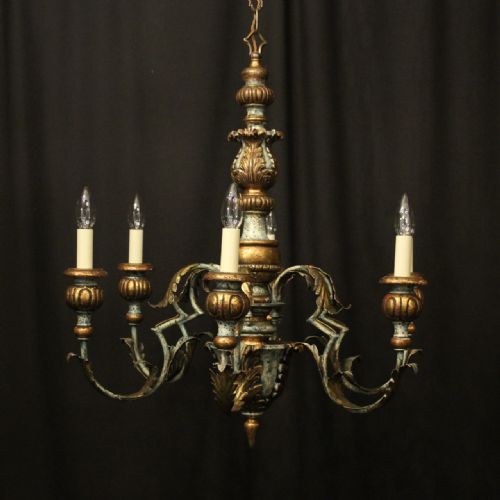 italian florentine 6 light polychrome chandelier - CATEGORY: ANTIQUE LIGHTING - DATED 1930