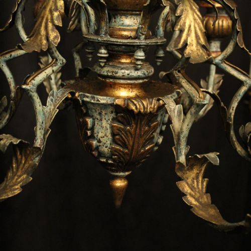 ITALIAN FLORENTINE 6 LIGHT POLYCHROME CHANDELIER - ADDITIONAL PHOTO 5