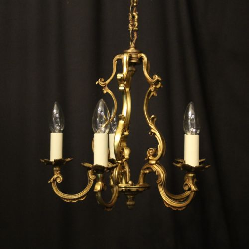 french gilded bronze 5 light antique chandelier - CATEGORY: ANTIQUE LIGHTING - DATED 1920