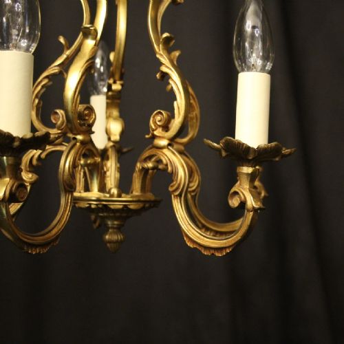 FRENCH GILDED BRONZE 5 LIGHT ANTIQUE CHANDELIER - ADDITIONAL PHOTO 1