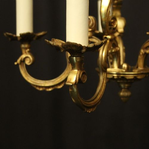 FRENCH GILDED BRONZE 5 LIGHT ANTIQUE CHANDELIER - ADDITIONAL PHOTO 3