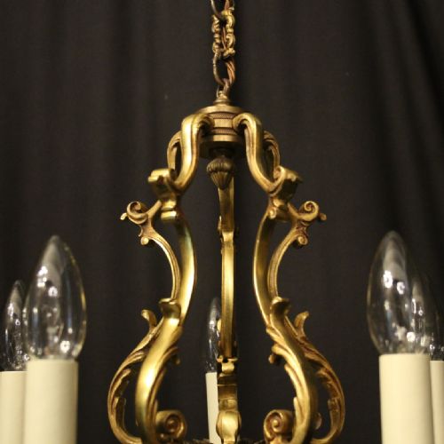 FRENCH GILDED BRONZE 5 LIGHT ANTIQUE CHANDELIER - ADDITIONAL PHOTO 6