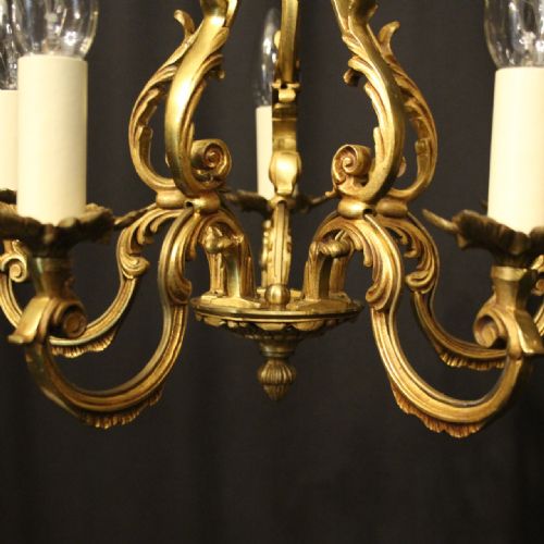 FRENCH GILDED BRONZE 5 LIGHT ANTIQUE CHANDELIER - ADDITIONAL PHOTO 7