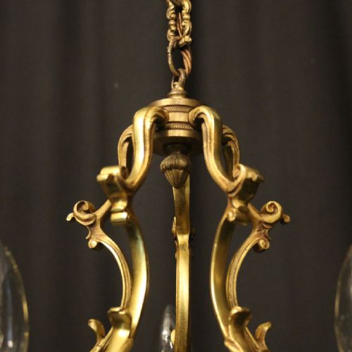 FRENCH GILDED BRONZE 5 LIGHT ANTIQUE CHANDELIER - ADDITIONAL PHOTO 8