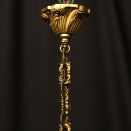 FRENCH GILDED BRONZE 5 LIGHT ANTIQUE CHANDELIER - ADDITIONAL PHOTO 9
