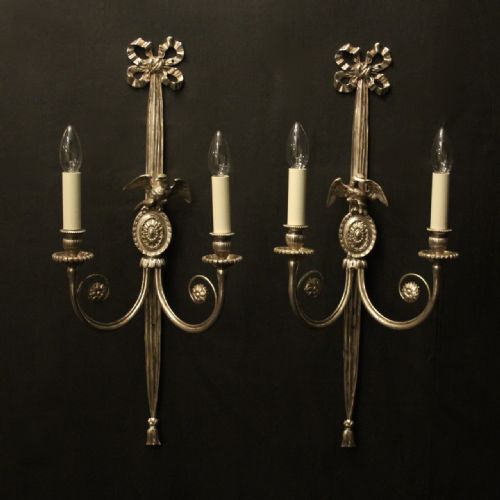 french pair of silver gilded eagle wall lights - CATEGORY: ANTIQUE LIGHTING - DATED 1930
