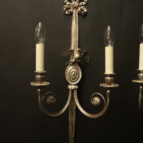 FRENCH PAIR OF SILVER GILDED EAGLE WALL LIGHTS - ADDITIONAL PHOTO 1