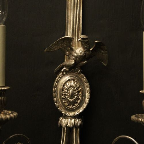 FRENCH PAIR OF SILVER GILDED EAGLE WALL LIGHTS - ADDITIONAL PHOTO 2