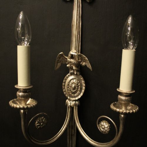 FRENCH PAIR OF SILVER GILDED EAGLE WALL LIGHTS - ADDITIONAL PHOTO 3