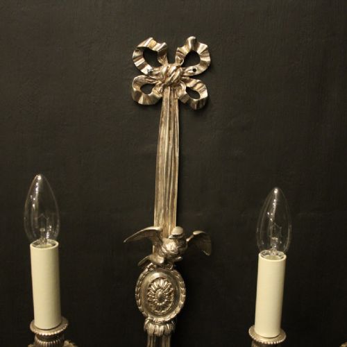 FRENCH PAIR OF SILVER GILDED EAGLE WALL LIGHTS - ADDITIONAL PHOTO 4