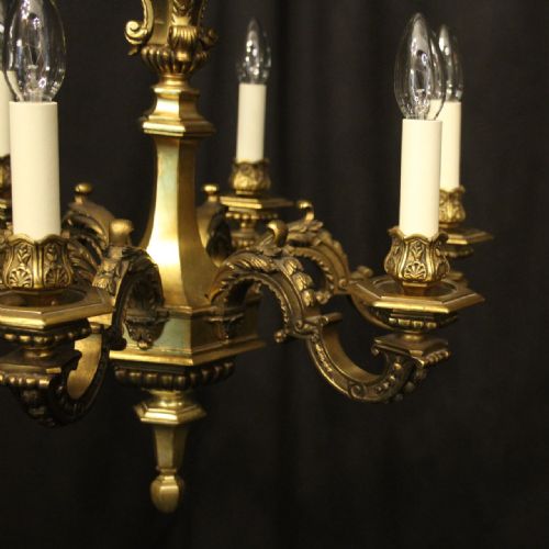 FRENCH GILDED BRONZE 6 LIGHT ANTIQUE CHANDELIER - ADDITIONAL PHOTO 1