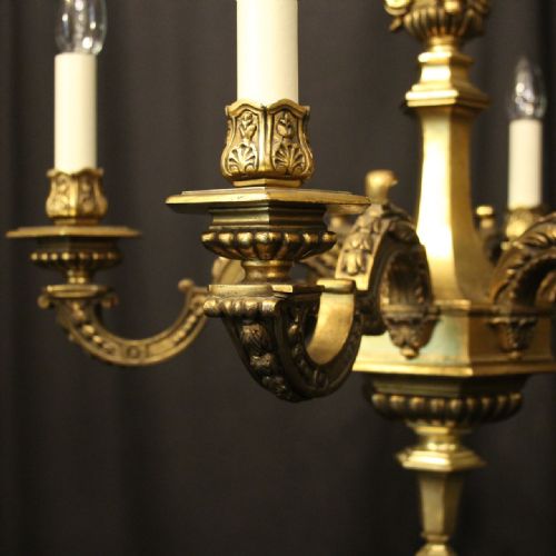FRENCH GILDED BRONZE 6 LIGHT ANTIQUE CHANDELIER - ADDITIONAL PHOTO 2