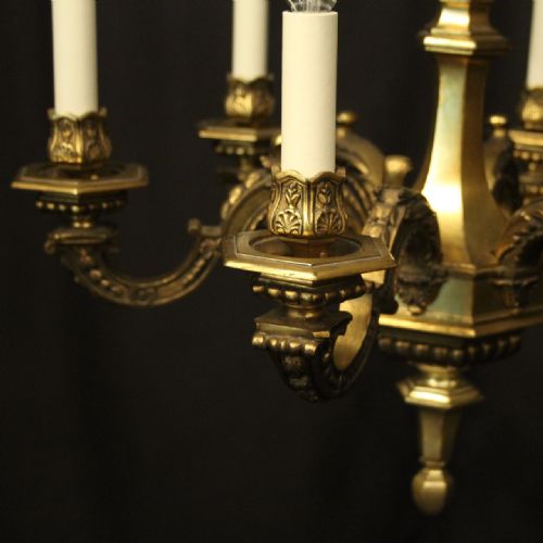 FRENCH GILDED BRONZE 6 LIGHT ANTIQUE CHANDELIER - ADDITIONAL PHOTO 3