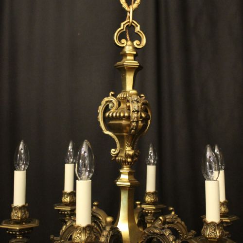 FRENCH GILDED BRONZE 6 LIGHT ANTIQUE CHANDELIER - ADDITIONAL PHOTO 4