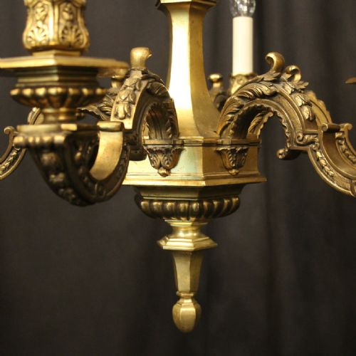FRENCH GILDED BRONZE 6 LIGHT ANTIQUE CHANDELIER - ADDITIONAL PHOTO 6