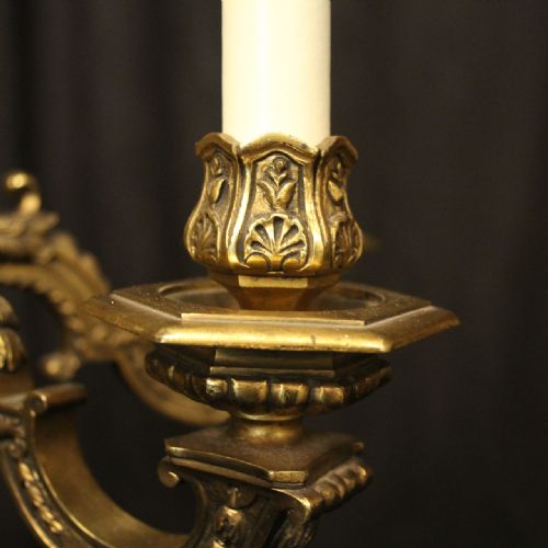 FRENCH GILDED BRONZE 6 LIGHT ANTIQUE CHANDELIER - ADDITIONAL PHOTO 8