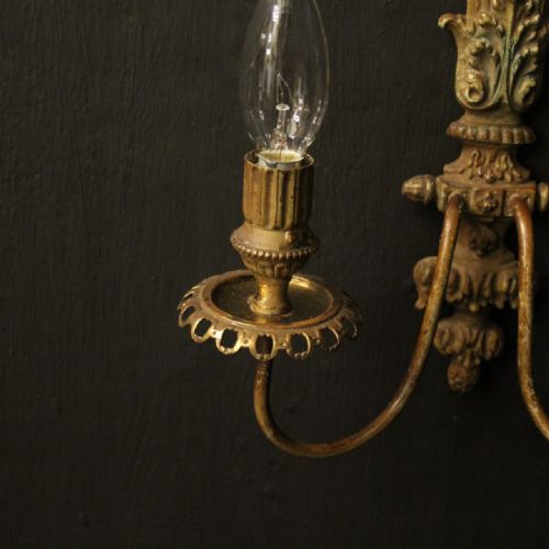 FRENCH POLYCHROME TOLEWARE TWIN ARM ANTIQUE WALL LIGHTS - ADDITIONAL PHOTO 5