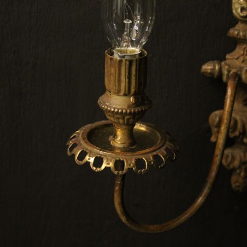 FRENCH POLYCHROME TOLEWARE TWIN ARM ANTIQUE WALL LIGHTS - ADDITIONAL PHOTO 6