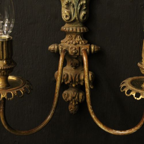FRENCH POLYCHROME TOLEWARE TWIN ARM ANTIQUE WALL LIGHTS - ADDITIONAL PHOTO 8