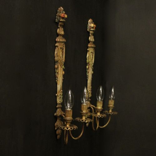 FRENCH POLYCHROME TOLEWARE TWIN ARM ANTIQUE WALL LIGHTS - ADDITIONAL PHOTO 9