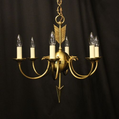 french gilded brass empire 6 light chandelier - CATEGORY: ANTIQUE LIGHTING - DATED 1930