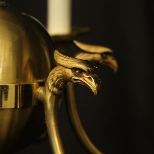 FRENCH GILDED BRASS EMPIRE 6 LIGHT CHANDELIER - ADDITIONAL PHOTO 5